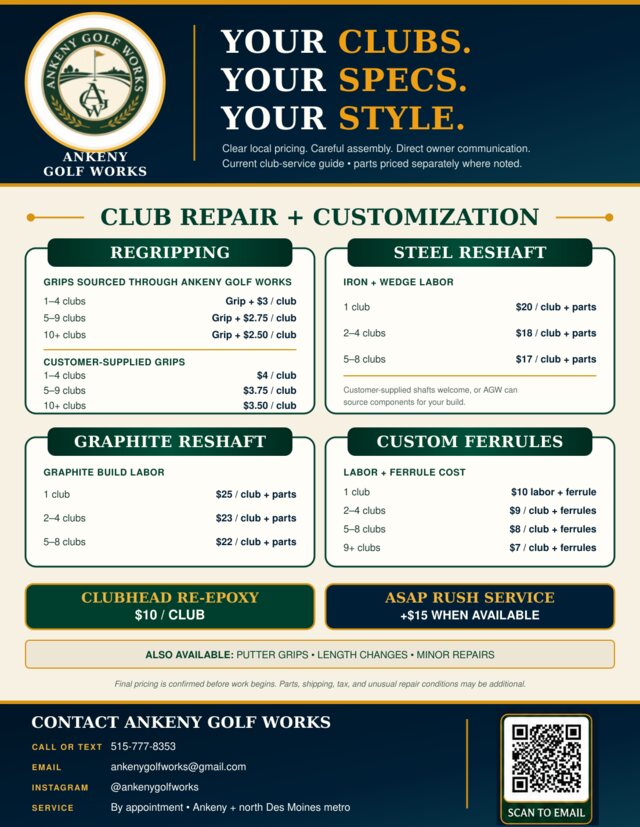 Club repair + customization service flyer